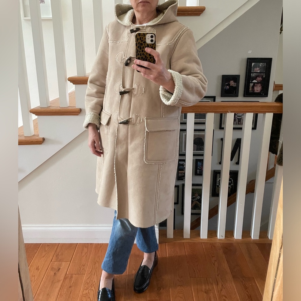 Faux shearling & suede toggle duffle coat
